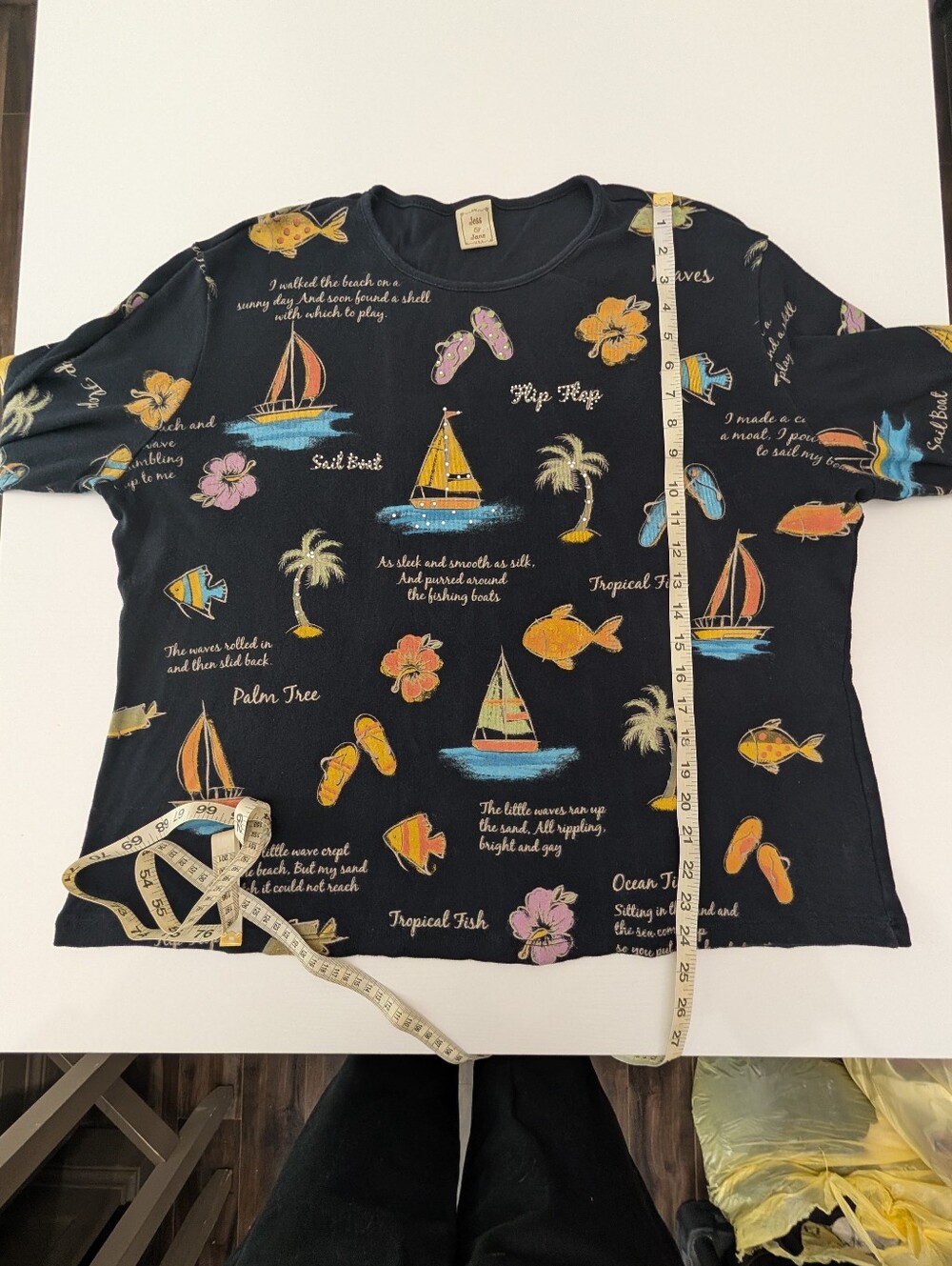 Jess & Jane Cotton Navy Blue Tropical Beach Print Top Tee Plus Size 1X Casual - Picture 5 of 6